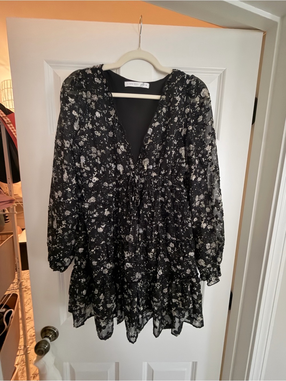 Black Floral V-Neck Chiffon Dress Tunic